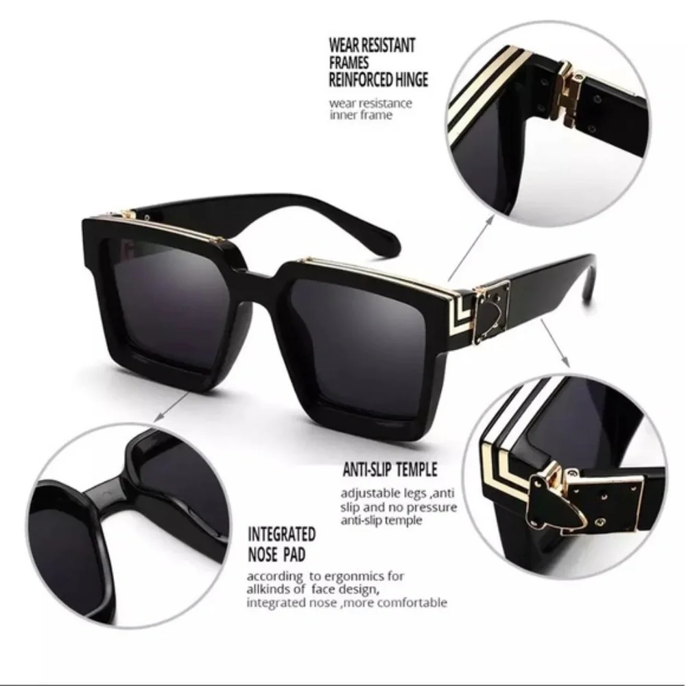 Luxury Brand Designer Square Sunglasses Men